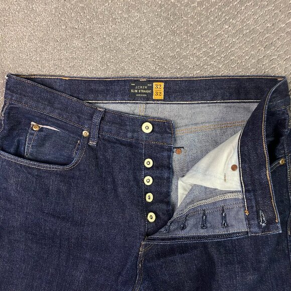J. CREW Slim Straight Selvedge Jeans Men's 32 x 32 Fits 34 x 32 Blue Cotton - Picture 4 of 16